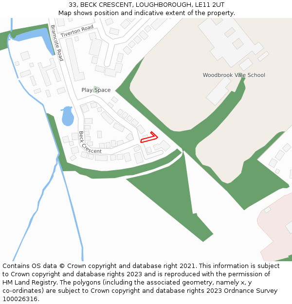 33, BECK CRESCENT, LOUGHBOROUGH, LE11 2UT: Location map and indicative extent of plot