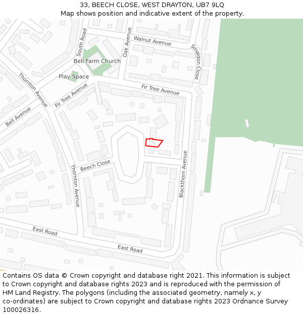 33, BEECH CLOSE, WEST DRAYTON, UB7 9LQ: Location map and indicative extent of plot