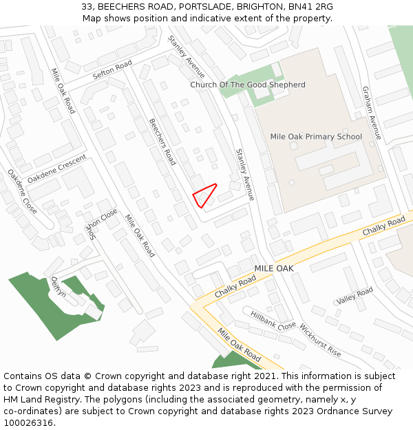 33, BEECHERS ROAD, PORTSLADE, BRIGHTON, BN41 2RG: Location map and indicative extent of plot