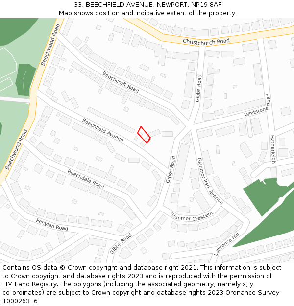 33, BEECHFIELD AVENUE, NEWPORT, NP19 8AF: Location map and indicative extent of plot