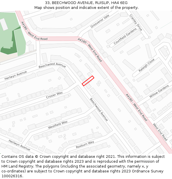 33, BEECHWOOD AVENUE, RUISLIP, HA4 6EG: Location map and indicative extent of plot