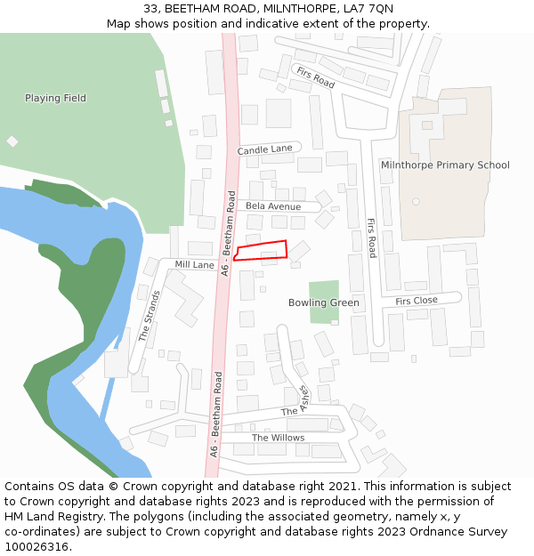 33, BEETHAM ROAD, MILNTHORPE, LA7 7QN: Location map and indicative extent of plot