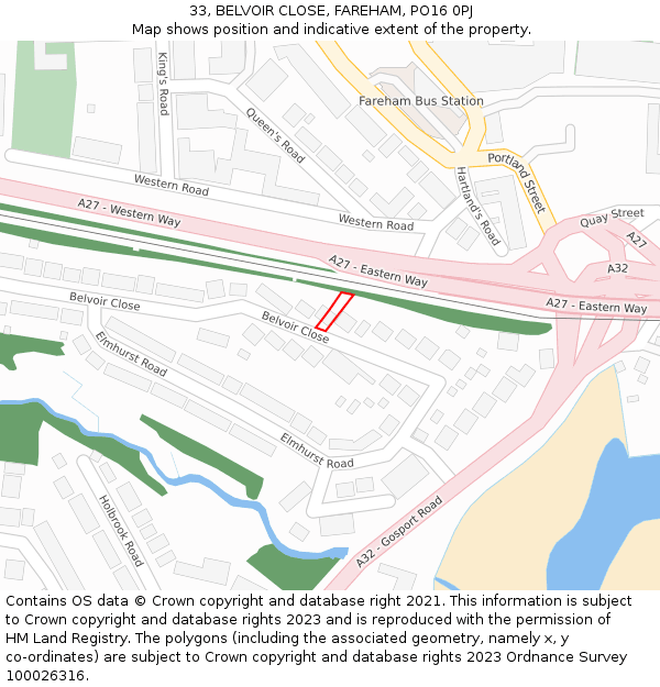 33, BELVOIR CLOSE, FAREHAM, PO16 0PJ: Location map and indicative extent of plot