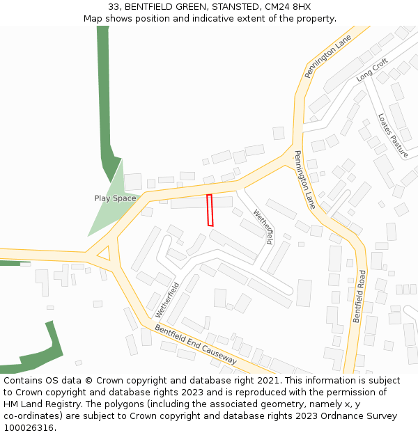33, BENTFIELD GREEN, STANSTED, CM24 8HX: Location map and indicative extent of plot