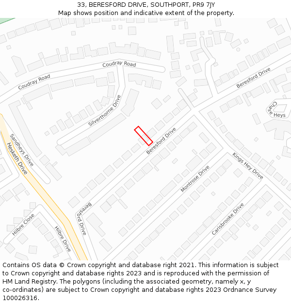 33, BERESFORD DRIVE, SOUTHPORT, PR9 7JY: Location map and indicative extent of plot