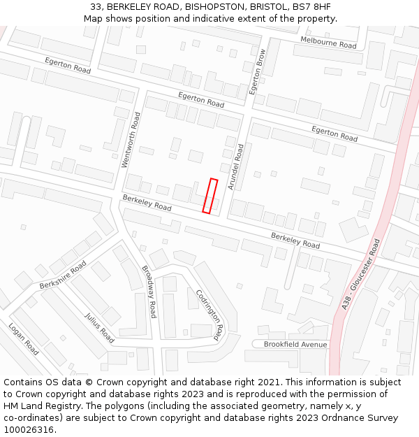 33, BERKELEY ROAD, BISHOPSTON, BRISTOL, BS7 8HF: Location map and indicative extent of plot