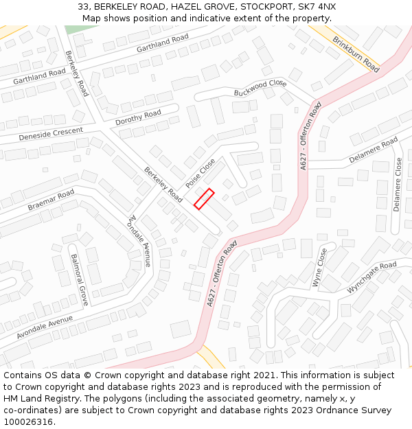 33, BERKELEY ROAD, HAZEL GROVE, STOCKPORT, SK7 4NX: Location map and indicative extent of plot