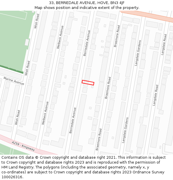 33, BERRIEDALE AVENUE, HOVE, BN3 4JF: Location map and indicative extent of plot