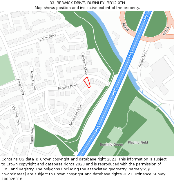 33, BERWICK DRIVE, BURNLEY, BB12 0TN: Location map and indicative extent of plot