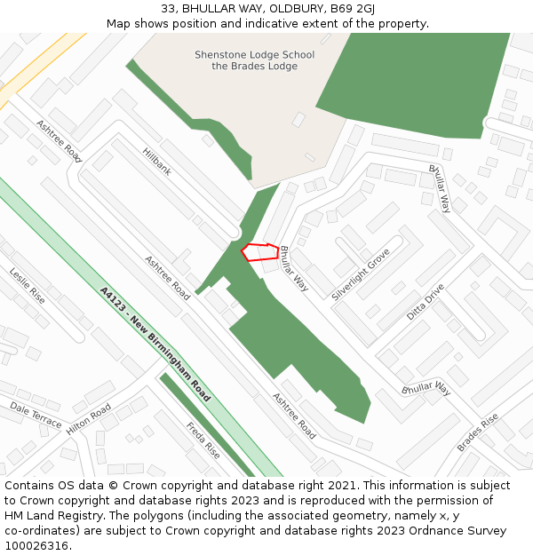 33, BHULLAR WAY, OLDBURY, B69 2GJ: Location map and indicative extent of plot