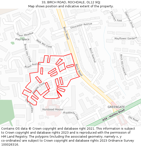 33, BIRCH ROAD, ROCHDALE, OL12 9QJ: Location map and indicative extent of plot