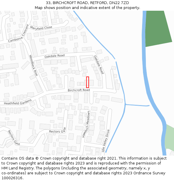 33, BIRCHCROFT ROAD, RETFORD, DN22 7ZD: Location map and indicative extent of plot