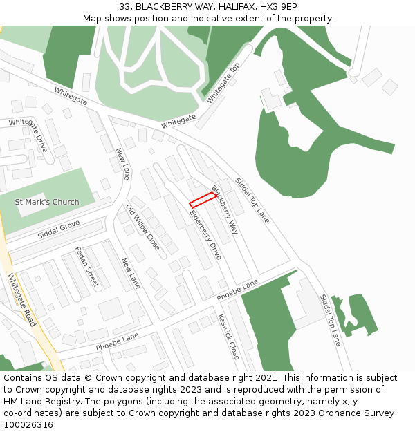 33, BLACKBERRY WAY, HALIFAX, HX3 9EP: Location map and indicative extent of plot