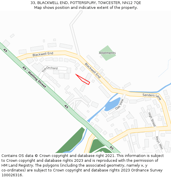 33, BLACKWELL END, POTTERSPURY, TOWCESTER, NN12 7QE: Location map and indicative extent of plot