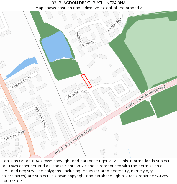33, BLAGDON DRIVE, BLYTH, NE24 3NA: Location map and indicative extent of plot