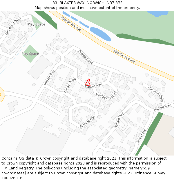 33, BLAXTER WAY, NORWICH, NR7 8BF: Location map and indicative extent of plot