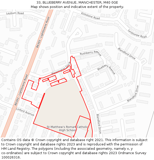 33, BLUEBERRY AVENUE, MANCHESTER, M40 0GE: Location map and indicative extent of plot