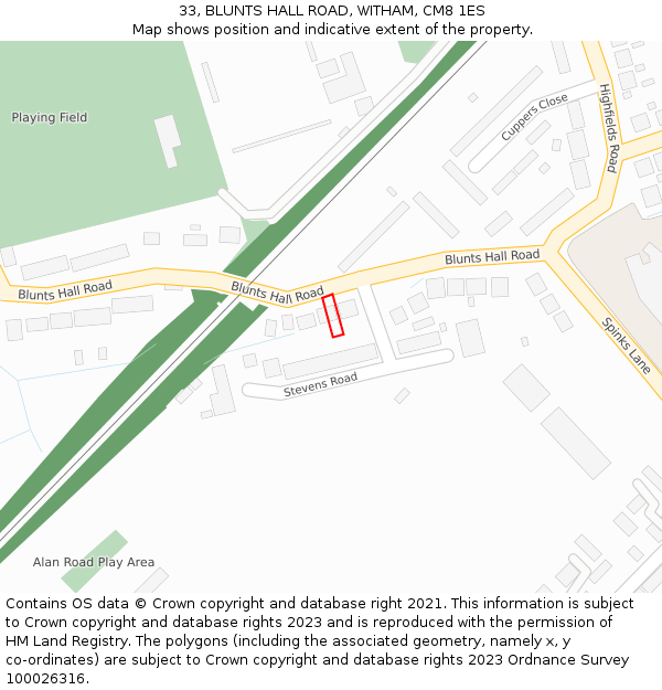 33, BLUNTS HALL ROAD, WITHAM, CM8 1ES: Location map and indicative extent of plot