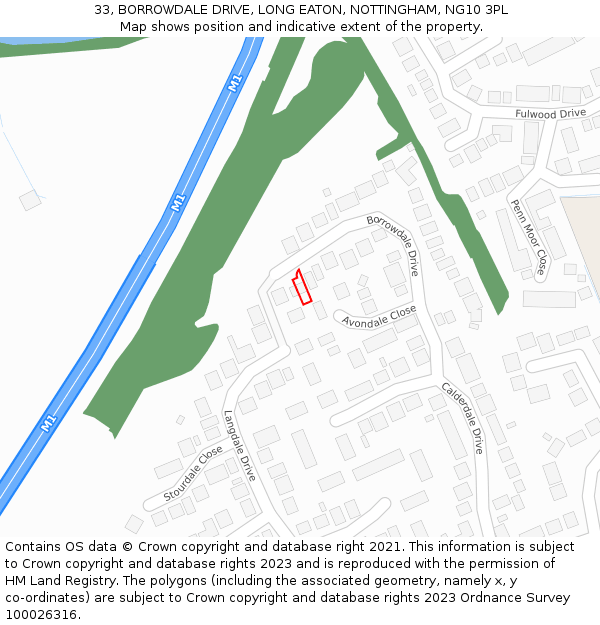 33, BORROWDALE DRIVE, LONG EATON, NOTTINGHAM, NG10 3PL: Location map and indicative extent of plot