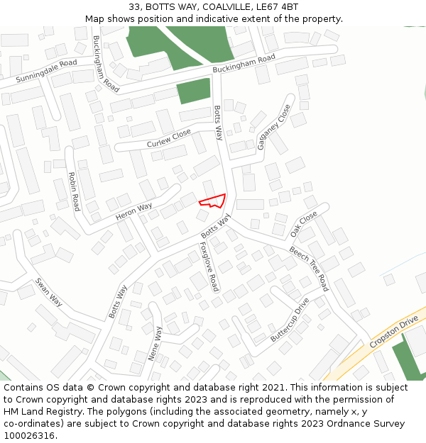 33, BOTTS WAY, COALVILLE, LE67 4BT: Location map and indicative extent of plot