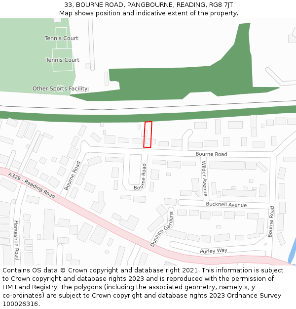 33, BOURNE ROAD, PANGBOURNE, READING, RG8 7JT: Location map and indicative extent of plot