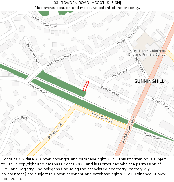 33, BOWDEN ROAD, ASCOT, SL5 9NJ: Location map and indicative extent of plot