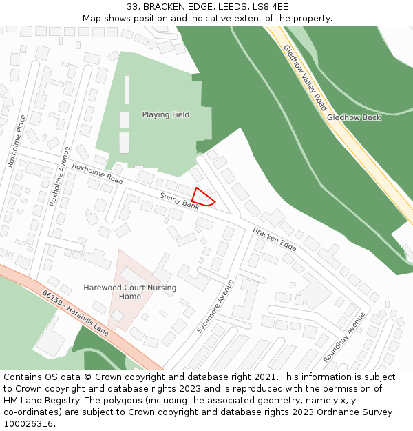 33, BRACKEN EDGE, LEEDS, LS8 4EE: Location map and indicative extent of plot