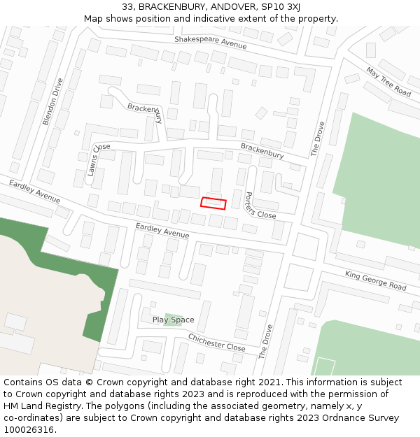 33, BRACKENBURY, ANDOVER, SP10 3XJ: Location map and indicative extent of plot