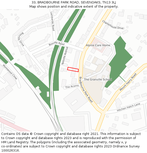 33, BRADBOURNE PARK ROAD, SEVENOAKS, TN13 3LJ: Location map and indicative extent of plot