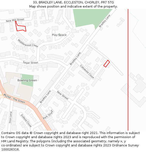 33, BRADLEY LANE, ECCLESTON, CHORLEY, PR7 5TG: Location map and indicative extent of plot
