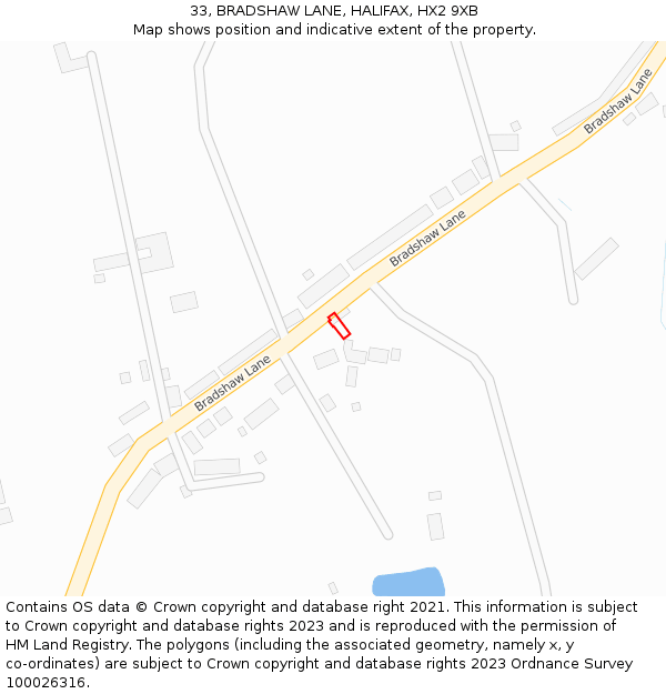 33, BRADSHAW LANE, HALIFAX, HX2 9XB: Location map and indicative extent of plot