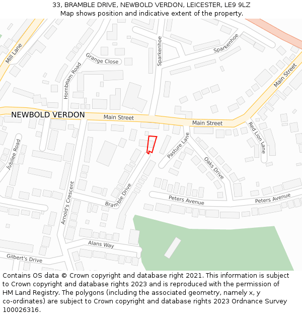 33, BRAMBLE DRIVE, NEWBOLD VERDON, LEICESTER, LE9 9LZ: Location map and indicative extent of plot