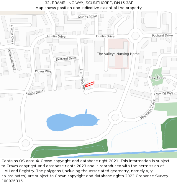 33, BRAMBLING WAY, SCUNTHORPE, DN16 3AF: Location map and indicative extent of plot