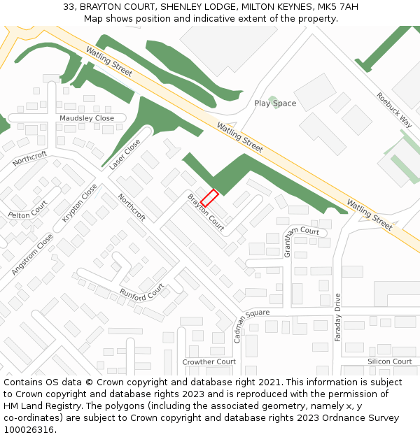 33, BRAYTON COURT, SHENLEY LODGE, MILTON KEYNES, MK5 7AH: Location map and indicative extent of plot