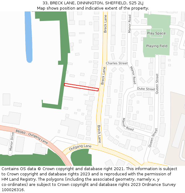 33, BRECK LANE, DINNINGTON, SHEFFIELD, S25 2LJ: Location map and indicative extent of plot