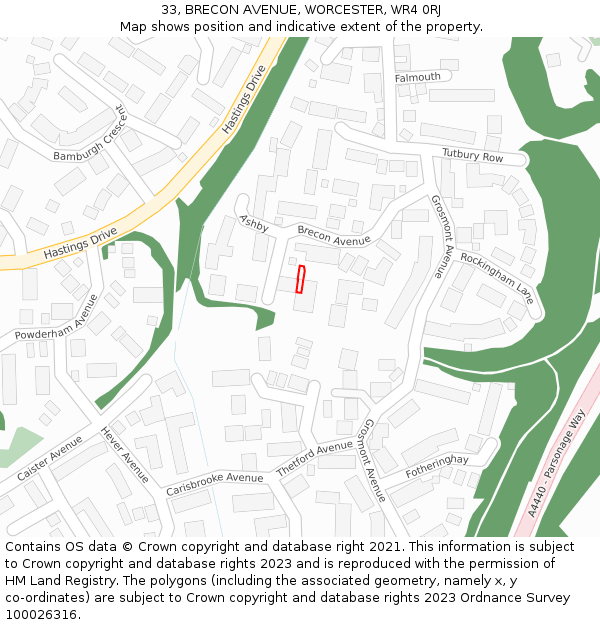 33, BRECON AVENUE, WORCESTER, WR4 0RJ: Location map and indicative extent of plot