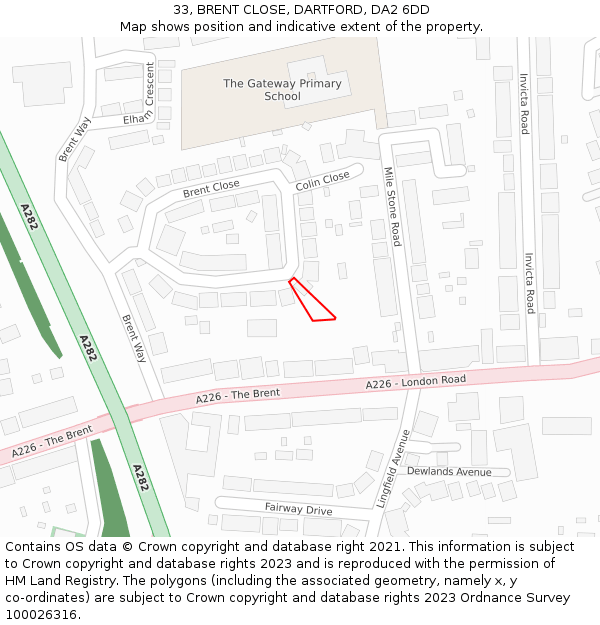 33, BRENT CLOSE, DARTFORD, DA2 6DD: Location map and indicative extent of plot
