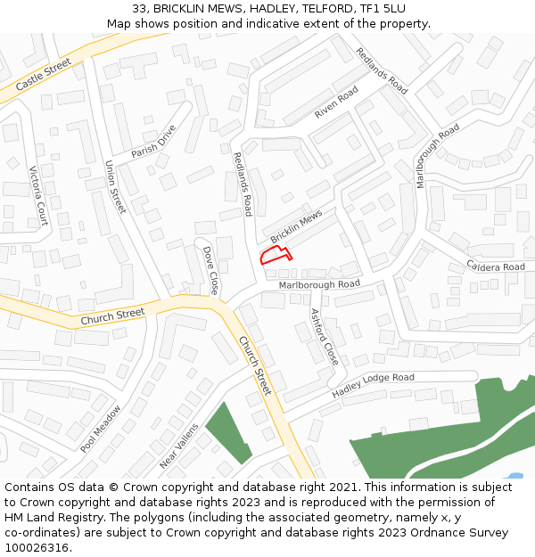 33, BRICKLIN MEWS, HADLEY, TELFORD, TF1 5LU: Location map and indicative extent of plot