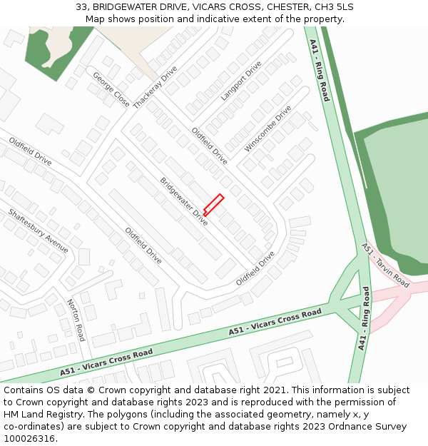 33, BRIDGEWATER DRIVE, VICARS CROSS, CHESTER, CH3 5LS: Location map and indicative extent of plot