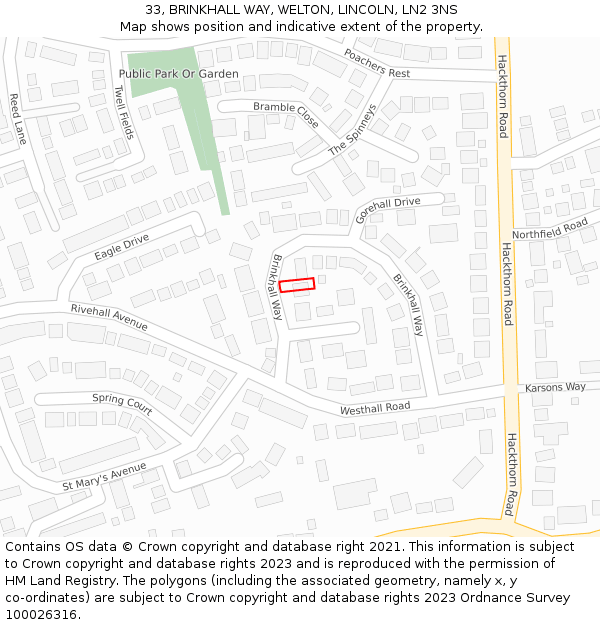 33, BRINKHALL WAY, WELTON, LINCOLN, LN2 3NS: Location map and indicative extent of plot