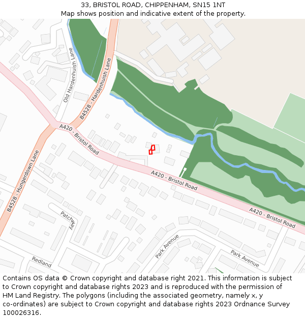 33, BRISTOL ROAD, CHIPPENHAM, SN15 1NT: Location map and indicative extent of plot