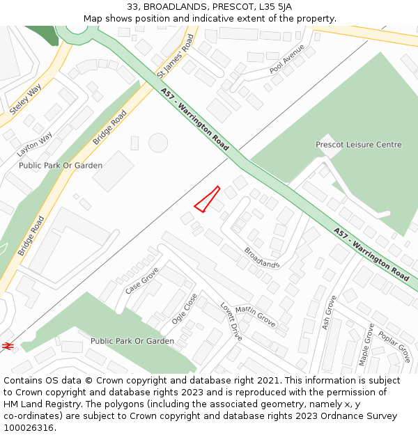 33, BROADLANDS, PRESCOT, L35 5JA: Location map and indicative extent of plot