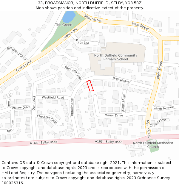 33, BROADMANOR, NORTH DUFFIELD, SELBY, YO8 5RZ: Location map and indicative extent of plot