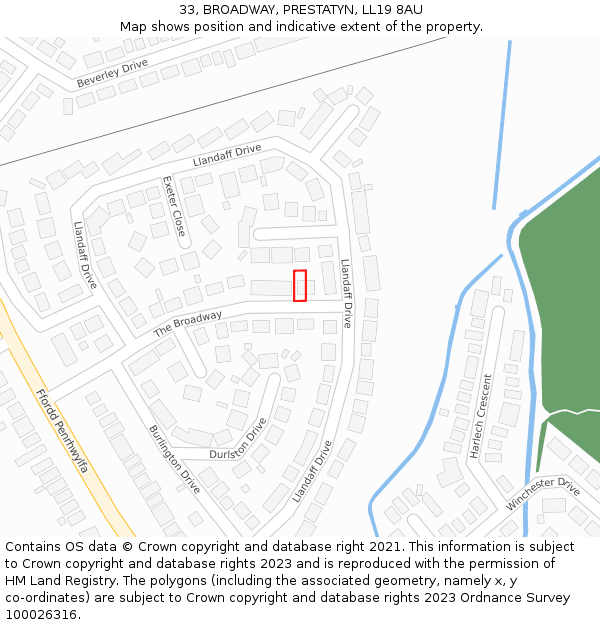 33, BROADWAY, PRESTATYN, LL19 8AU: Location map and indicative extent of plot