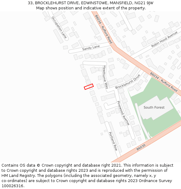 33, BROCKLEHURST DRIVE, EDWINSTOWE, MANSFIELD, NG21 9JW: Location map and indicative extent of plot