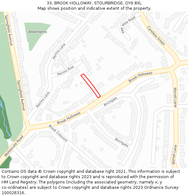 33, BROOK HOLLOWAY, STOURBRIDGE, DY9 8XL: Location map and indicative extent of plot