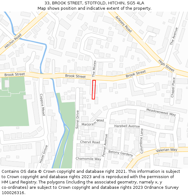 33, BROOK STREET, STOTFOLD, HITCHIN, SG5 4LA: Location map and indicative extent of plot