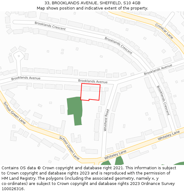 33, BROOKLANDS AVENUE, SHEFFIELD, S10 4GB: Location map and indicative extent of plot