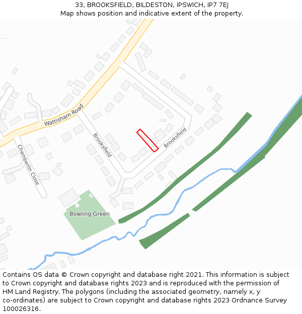 33, BROOKSFIELD, BILDESTON, IPSWICH, IP7 7EJ: Location map and indicative extent of plot