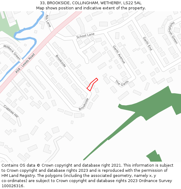 33, BROOKSIDE, COLLINGHAM, WETHERBY, LS22 5AL: Location map and indicative extent of plot